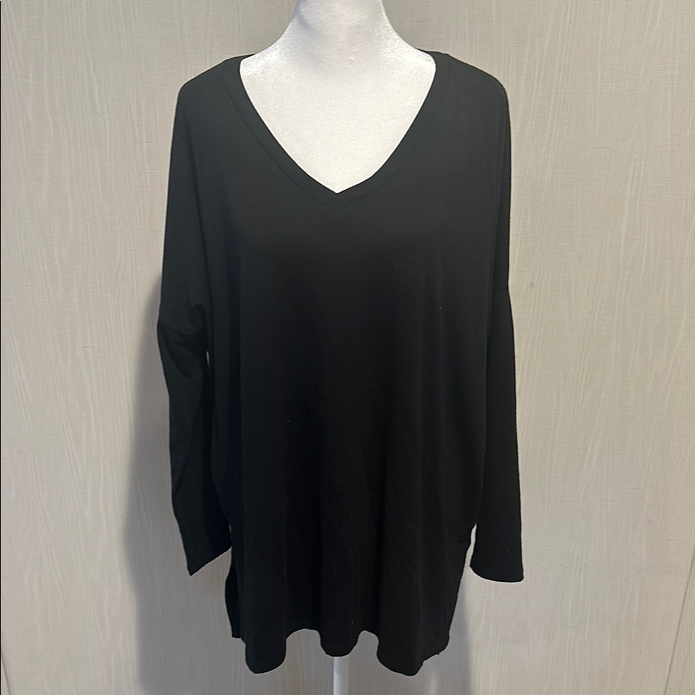 Black V-Neck Women's Top